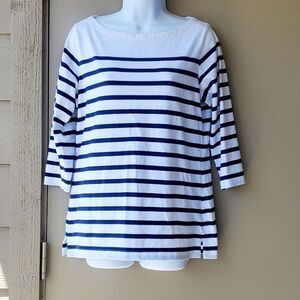 Navy Blue Striped L.L.Bean Womens dressy casual stretchy Blouse
